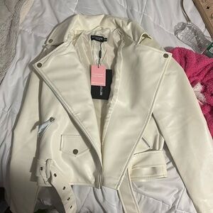 Pretty little thing white leather jacker new with tags